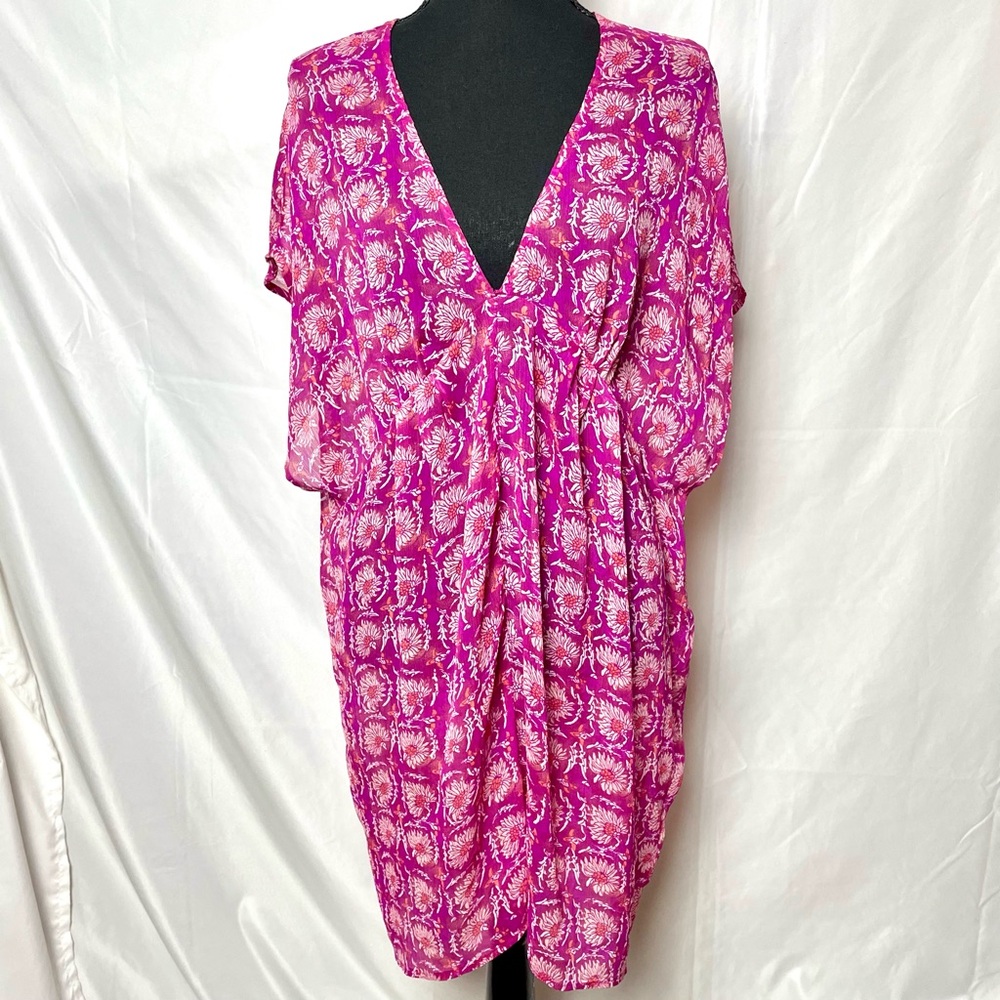 Old Navy Size L Crinkle Chiffon Kimono Swimsuit Cover-up Pink Floral WOT